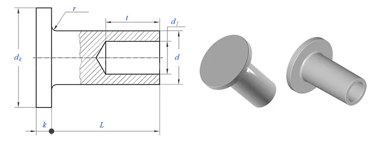 flat head semi tubular rivets